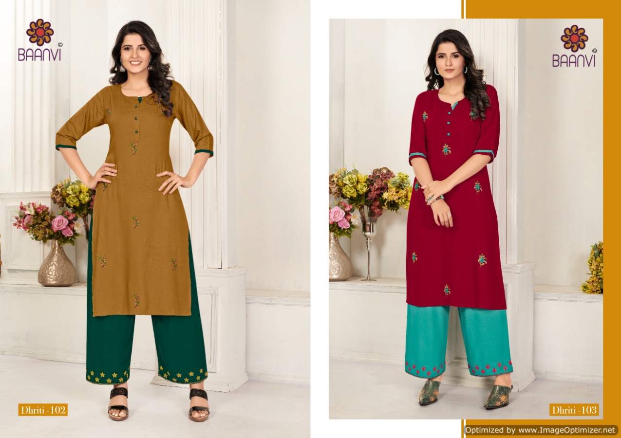 Baanvi Dhriti 1 Latest Designer Ethnic Wear Rayon Printed Kurti With Bottom Collection